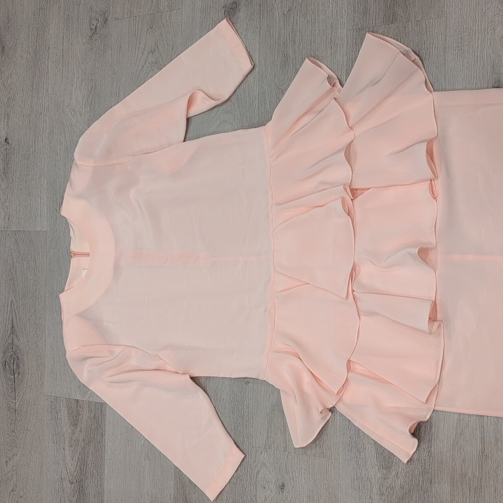 Lori Toronto Elegant Light Pink 3/4 Sleeve Tiered Midi Dress Size M - Picture 4 of 10